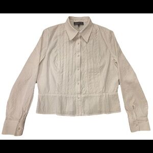 Jones New York White Structured Blouse Size Large Peplum Hem 100% cotton